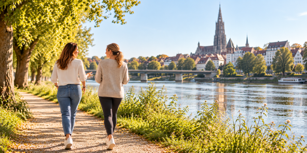 Zwei Frauen beim Walk & Talk an der Donau in Ulm